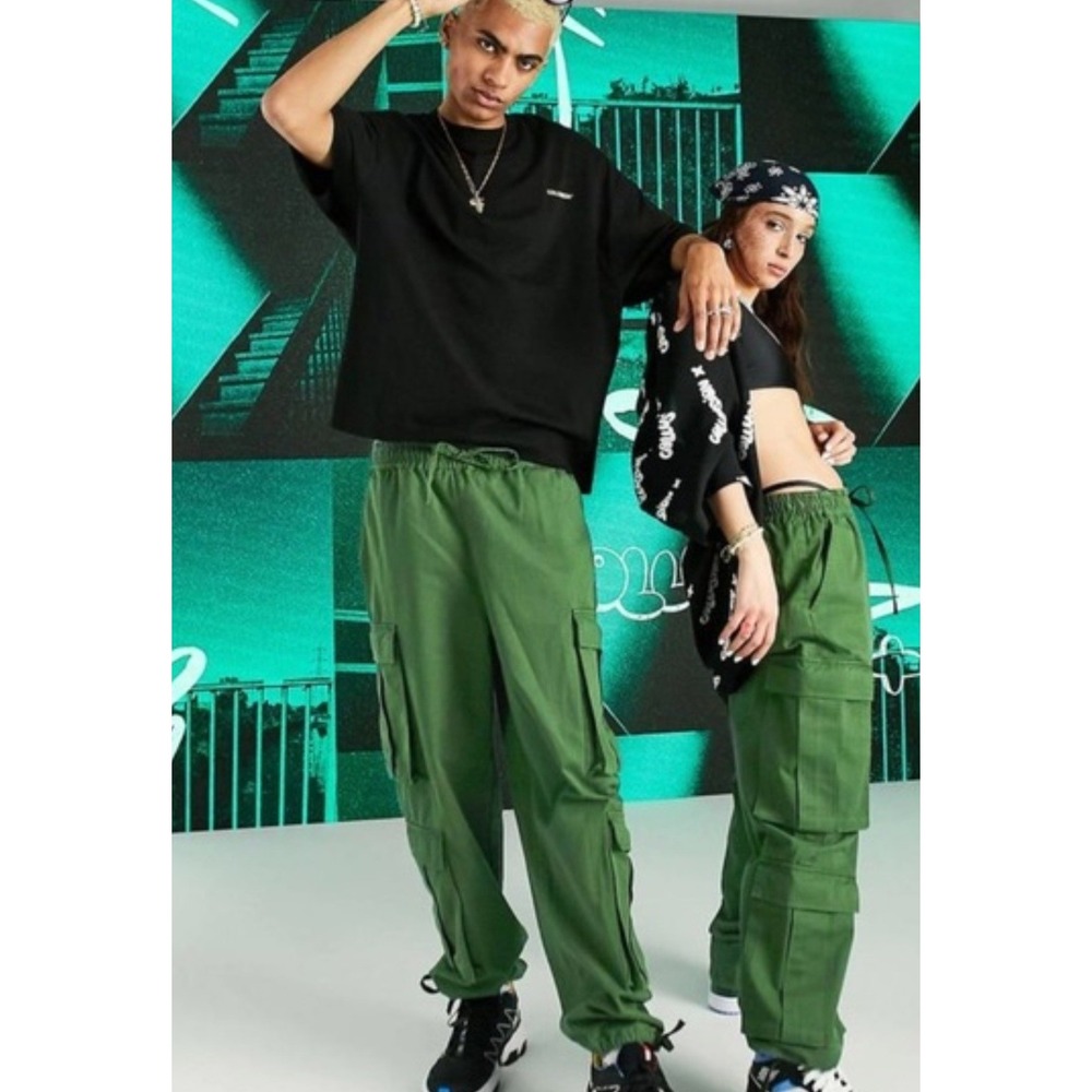 Collusion Green Cargo Pants Wide Leg‎ Relaxed Drawstring Waist Mens Small